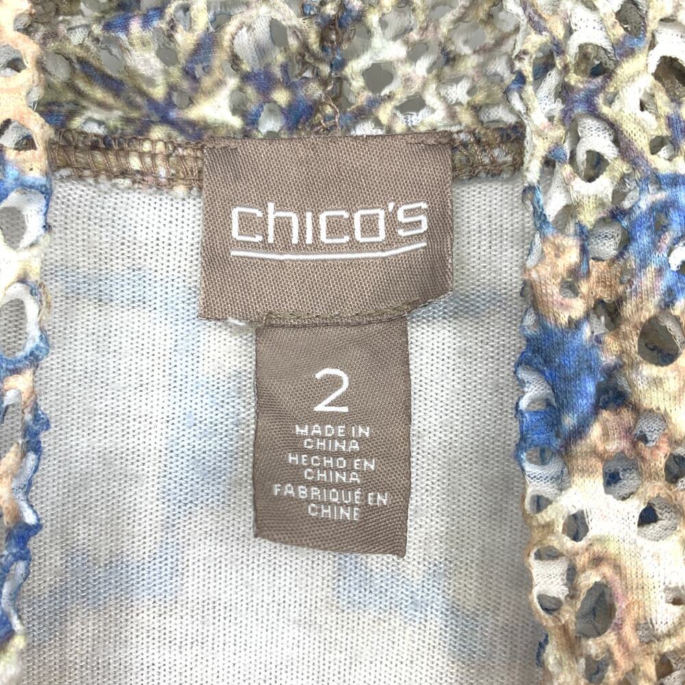 Chicos Open Front Cardigan Sweater Womens Size 2 US L Brown Blue Patterned Knit - Picture 5 of 6